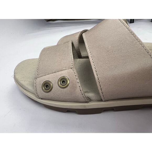 Sorel, NL2937-005 Torpeda Slide Leather Slides, Taupe, Slip-On Comfort Sandals - Picture 11 of 14